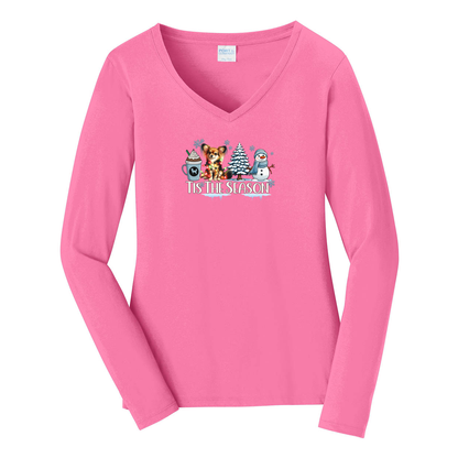 Russian Toy Tis The Season Winter Ladies Long Sleeve V-Neck Tee