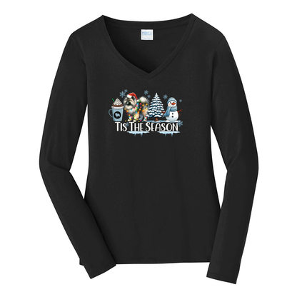 Keeshond Tis The Season Winter Port & Company® Ladies Long Sleeve Fan Favorite™ V-Neck Tee LPC450VLS