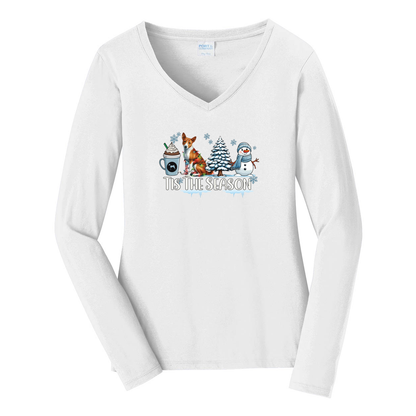 Basenji Tis The Season Winter Port & Company® Ladies Long Sleeve Fan Favorite™ V-Neck Tee LPC450VLS