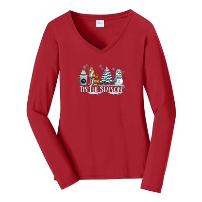 Basenji Tis The Season Winter Port & Company® Ladies Long Sleeve Fan Favorite™ V-Neck Tee LPC450VLS