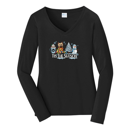 Cairn Terrier Tis The Season Winter Port & Company® Ladies Long Sleeve Fan Favorite™ V-Neck Tee LPC450VLS