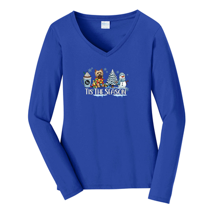 Cairn Terrier Tis The Season Winter Port & Company® Ladies Long Sleeve Fan Favorite™ V-Neck Tee LPC450VLS