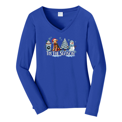 Airedale Terrier Tis The Season Winter Port & Company® Ladies Long Sleeve Fan Favorite™ V-Neck Tee LPC450VLS