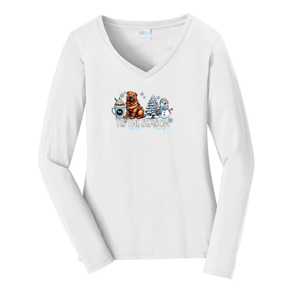 Chinese Shar-Pei Tis The Season Winter Port & Company® Ladies Long Sleeve Fan Favorite™ V-Neck Tee LPC450VLS