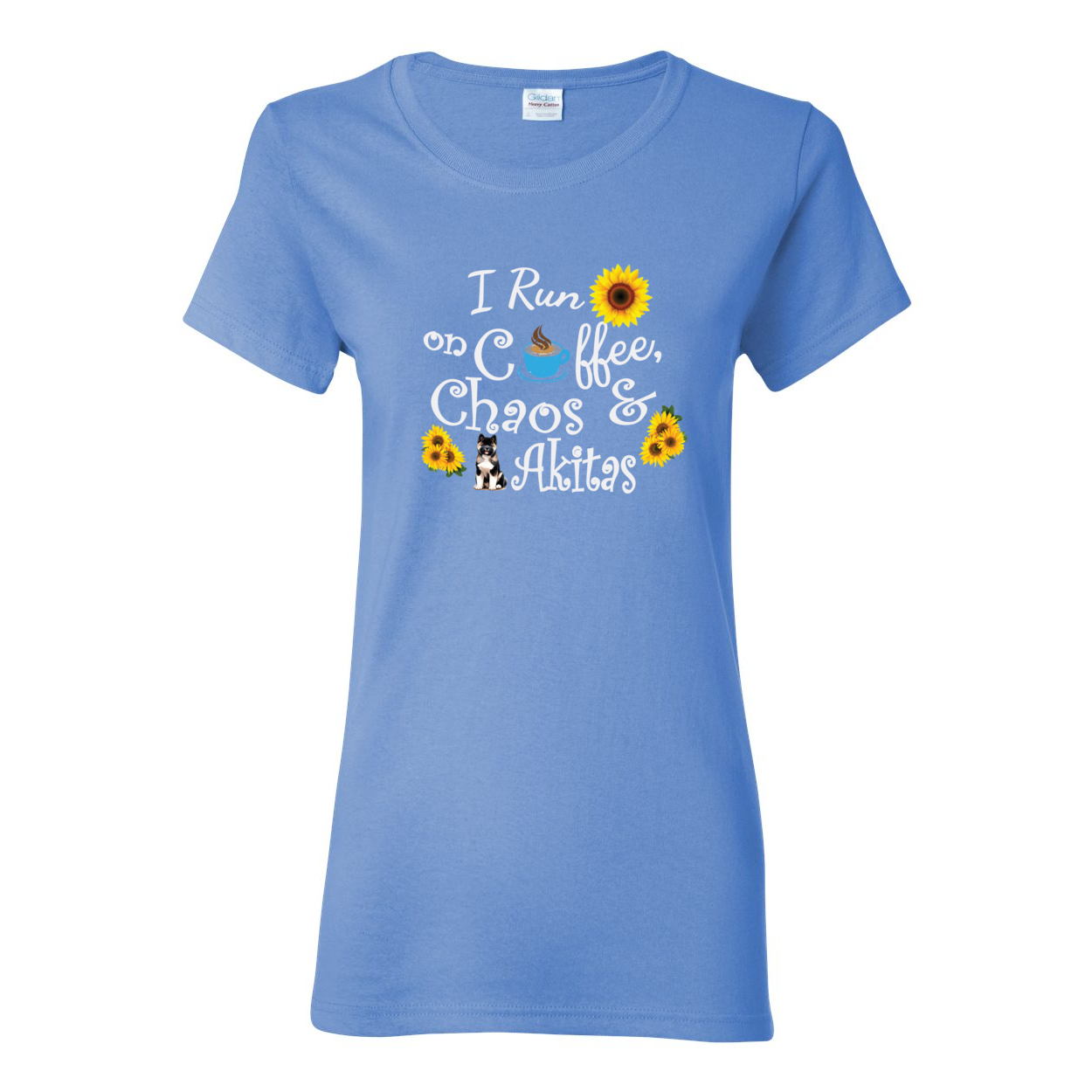 Chaos Akita Sunflower White Ladies SS T-Shirt