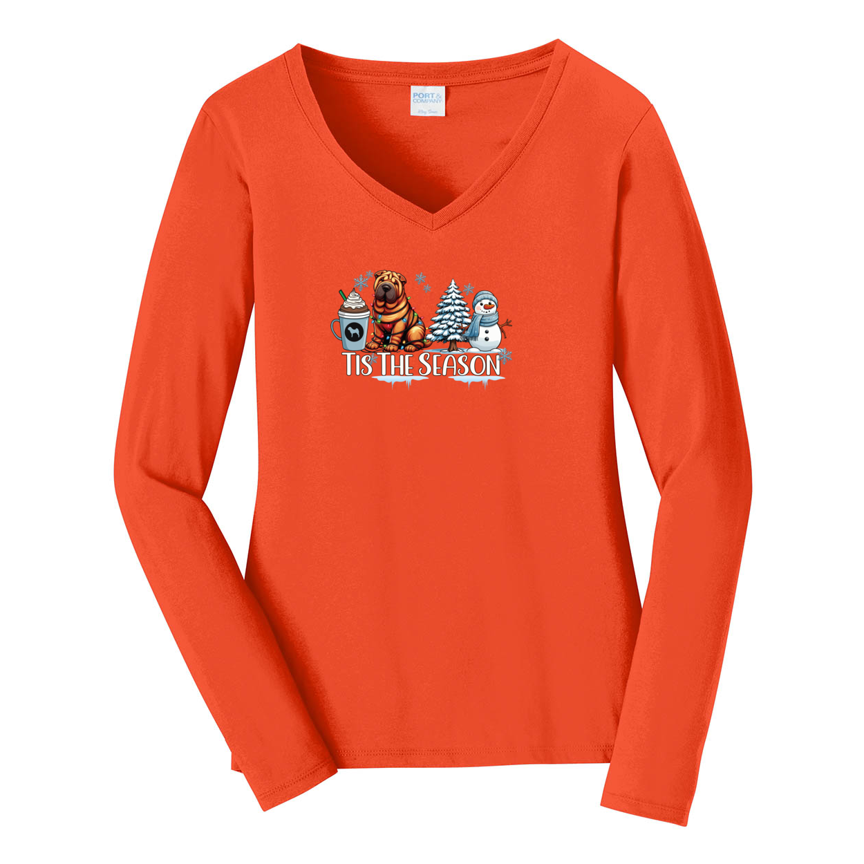 Chinese Shar-Pei Tis The Season Winter Port & Company® Ladies Long Sleeve Fan Favorite™ V-Neck Tee LPC450VLS