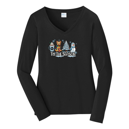 Australian Terrier Tis The Season Winter Port & Company® Ladies Long Sleeve Fan Favorite™ V-Neck Tee LPC450VLS