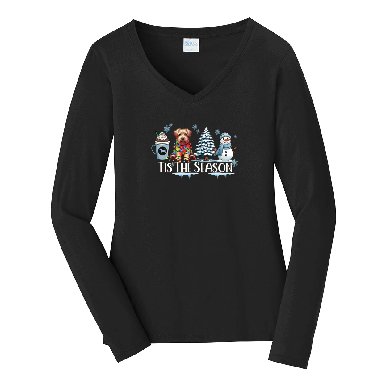 Glen of Imaal Terrier Tis The Season Winter Port & Company® Ladies Long Sleeve Fan Favorite™ V-Neck Tee LPC450VLS