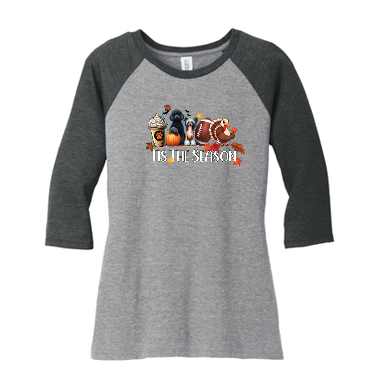 Poodle & CC Tis The Season Fall DM136L District ® Women’s Perfect Tri ® 3/4-Sleeve Raglan