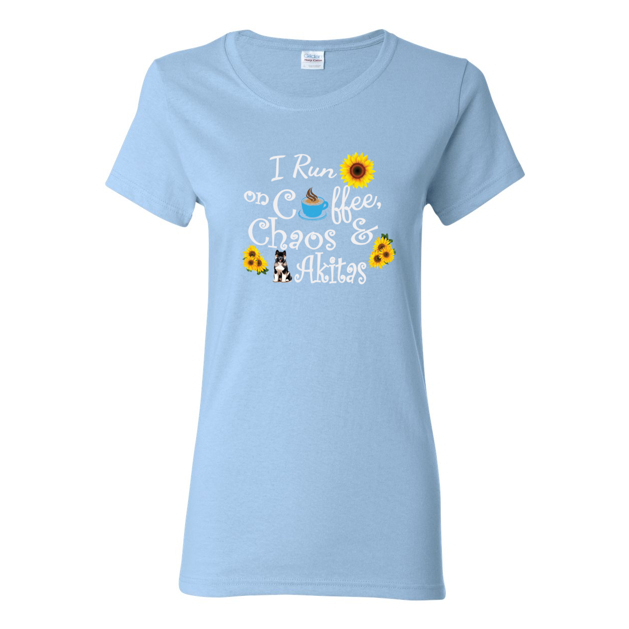 Chaos Akita Sunflower White Ladies SS T-Shirt