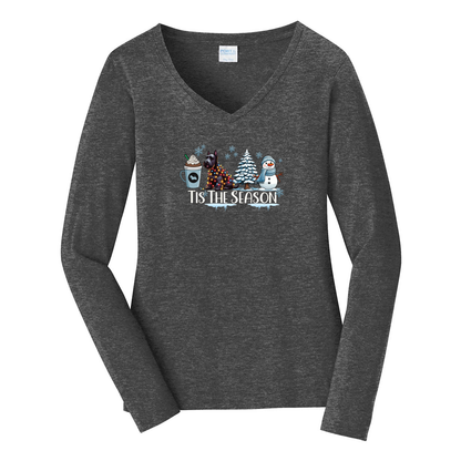 Scottish Terrier Tis The Season Winter Port & Company® Ladies Long Sleeve Fan Favorite™ V-Neck Tee LPC450VLS