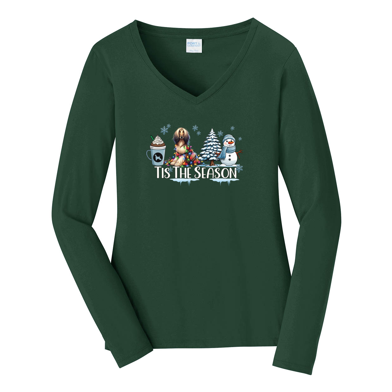 Afghan Tis The Season Winter Port & Company® Ladies Long Sleeve Fan Favorite™ V-Neck Tee LPC450VLS