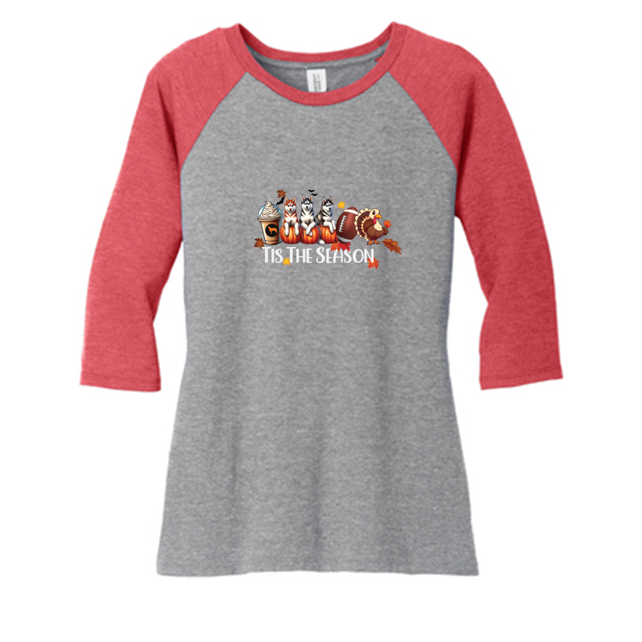 Siberian Husky Tis The Season Fall 2 DM136L District ® Women’s Perfect Tri 3/4-Sleeve Raglan