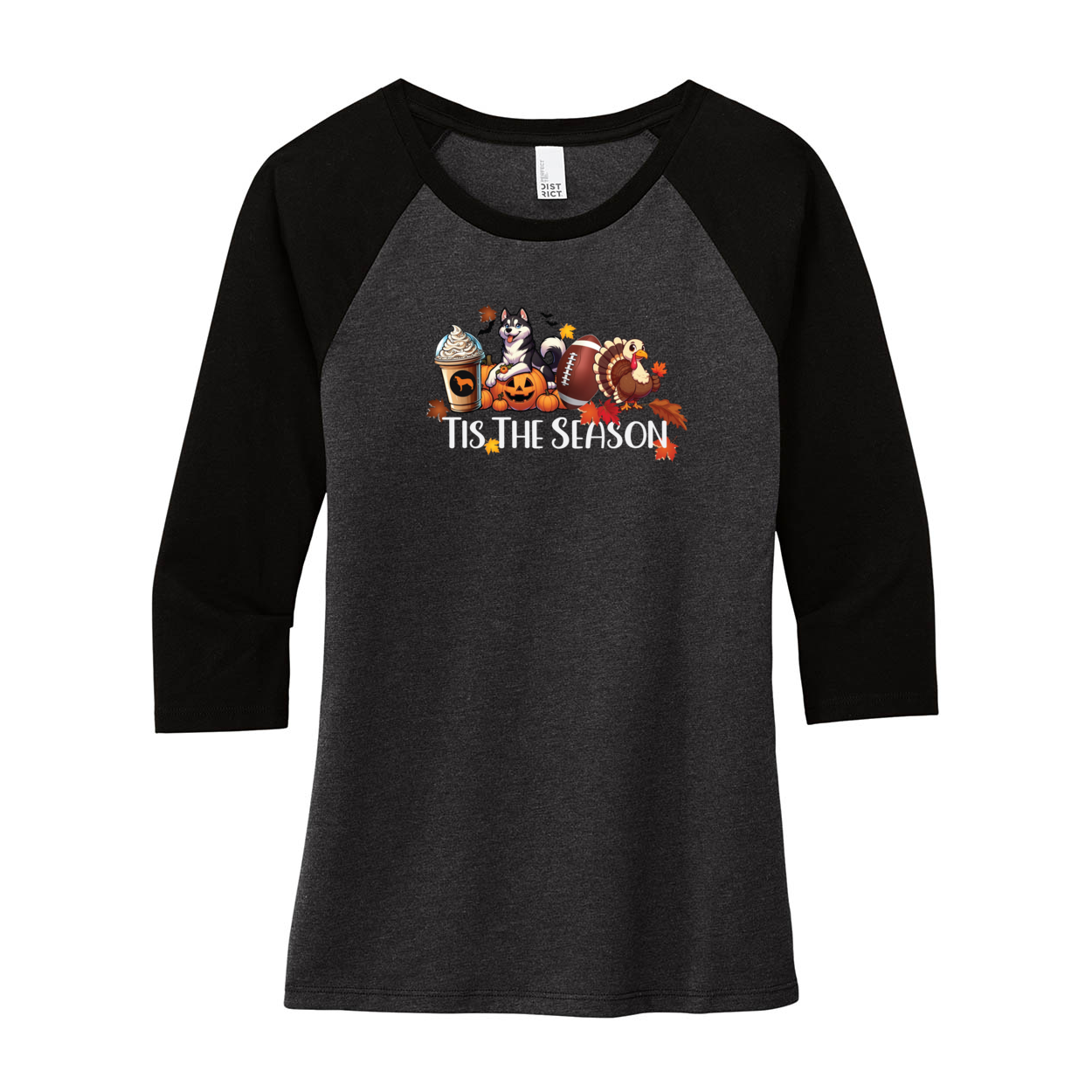 Tis The Season Fall Husky DM136L District ® Women’s Perfect Tri 3/4-Sleeve Raglan