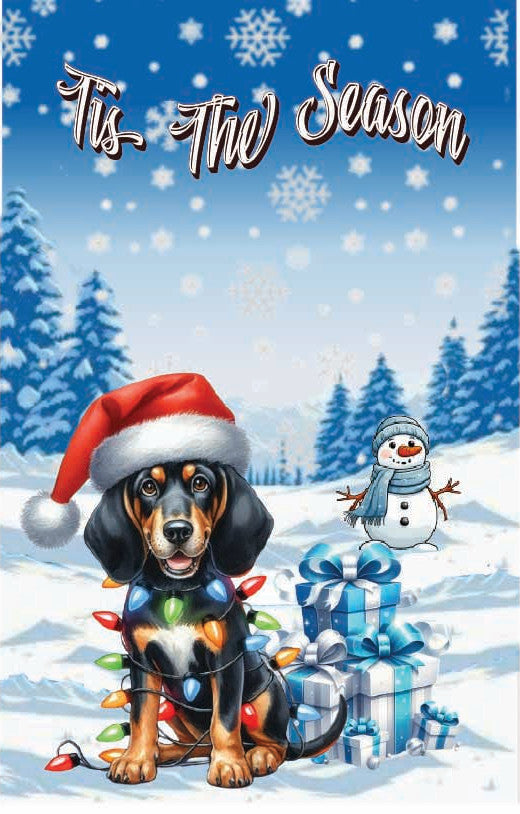 ’Tis The Season winter Black & Tan Coonhound garden flag 12x18 in yard