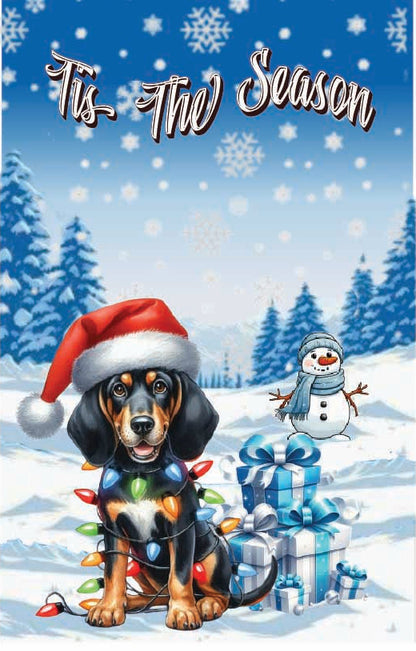 ’Tis The Season winter Black & Tan Coonhound garden flag 12x18 in yard