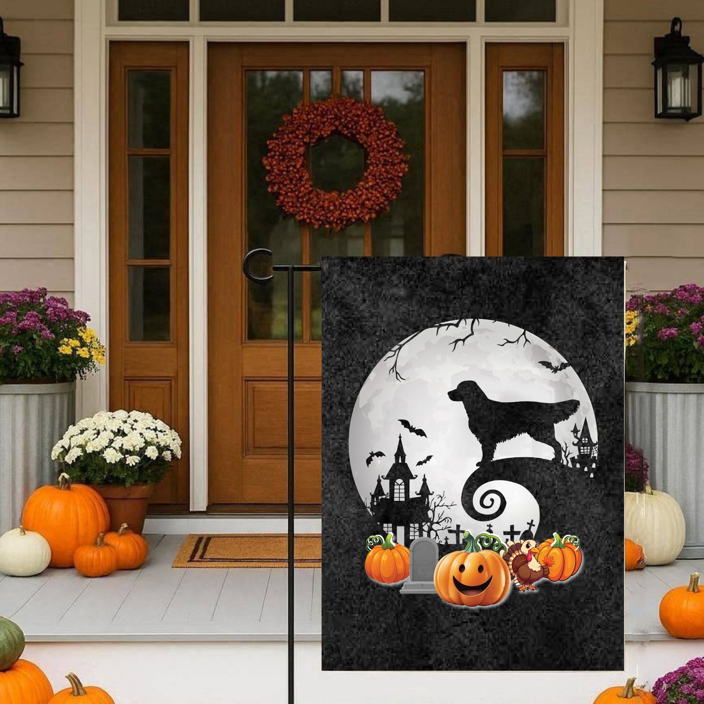 Sporting Group Dog Breed Halloween Garden Flag Gift Idea for Sporting Group Dog Lover Personalized Outdoor Yard Banner