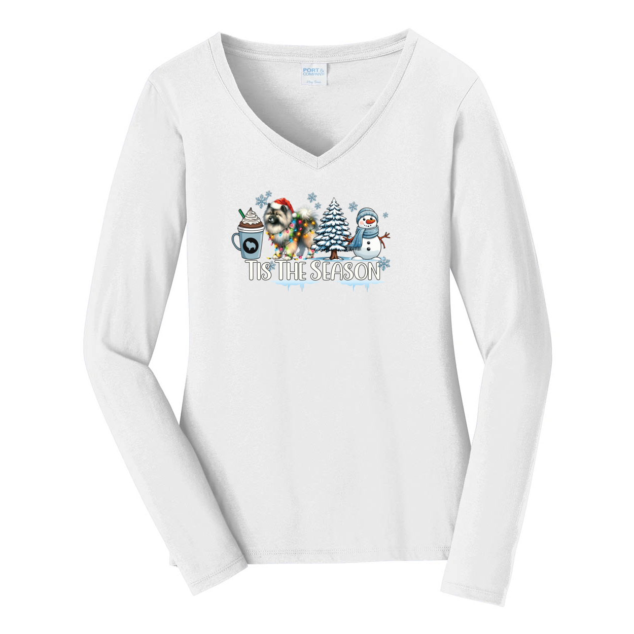 Keeshond Tis The Season Winter Port & Company® Ladies Long Sleeve Fan Favorite™ V-Neck Tee LPC450VLS