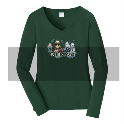 Afghan Tis The Season Winter Port & Company® Ladies Long Sleeve Fan Favorite™ V-Neck Tee LPC450VLS - XS / Forest Green