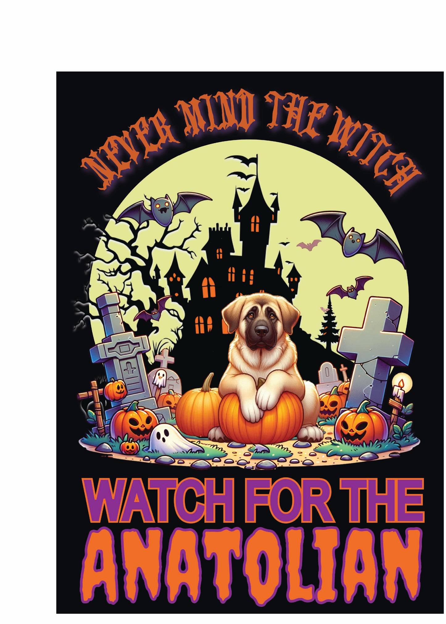 Halloween garden flag design featuring a playful dog, pumpkins, and spooky elements, highlighting Garden Flag Working Group.