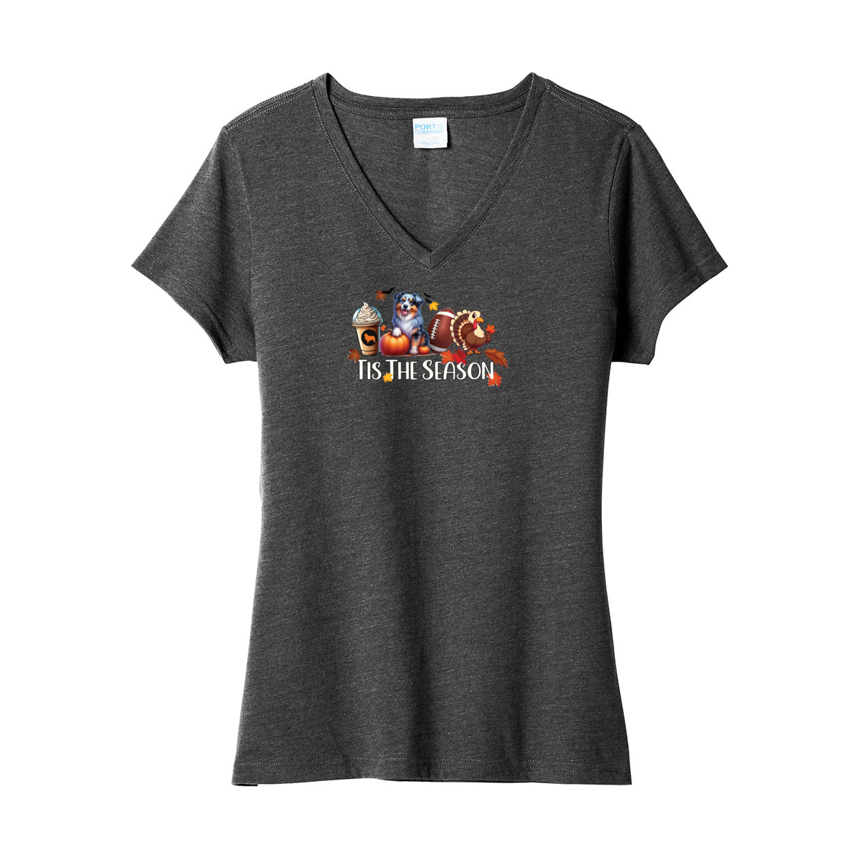 Blue Merle Aussie Tis The Season Fall V-Neck Tee SS