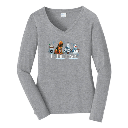 Bloodhound Tis The Season Winter Port & Company® Ladies Long Sleeve Fan Favorite™ V-Neck Tee LPC450VLS