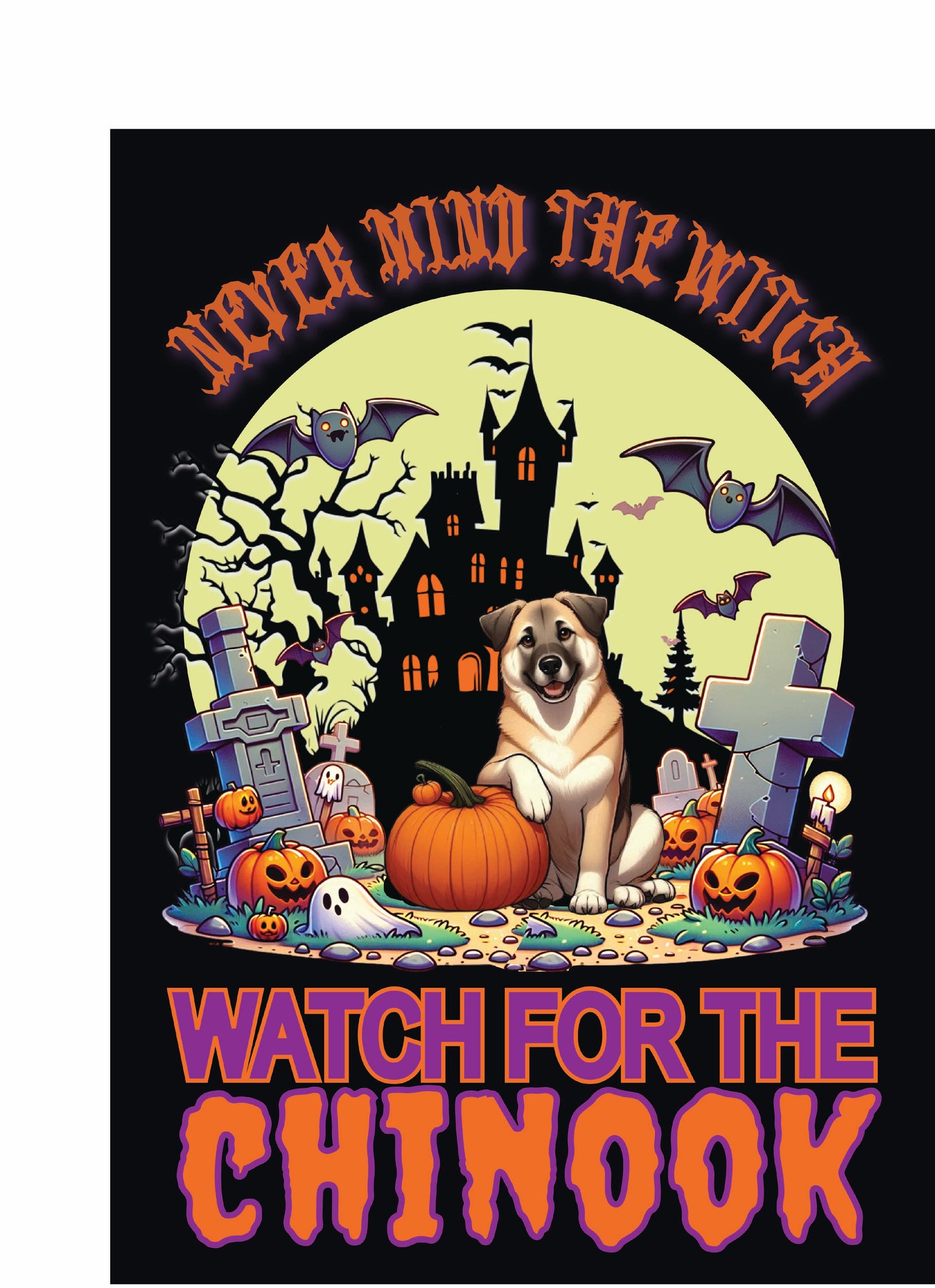 Halloween garden flag featuring a dog with pumpkins and a spooky background, promoting the Garden Flag Working Group.