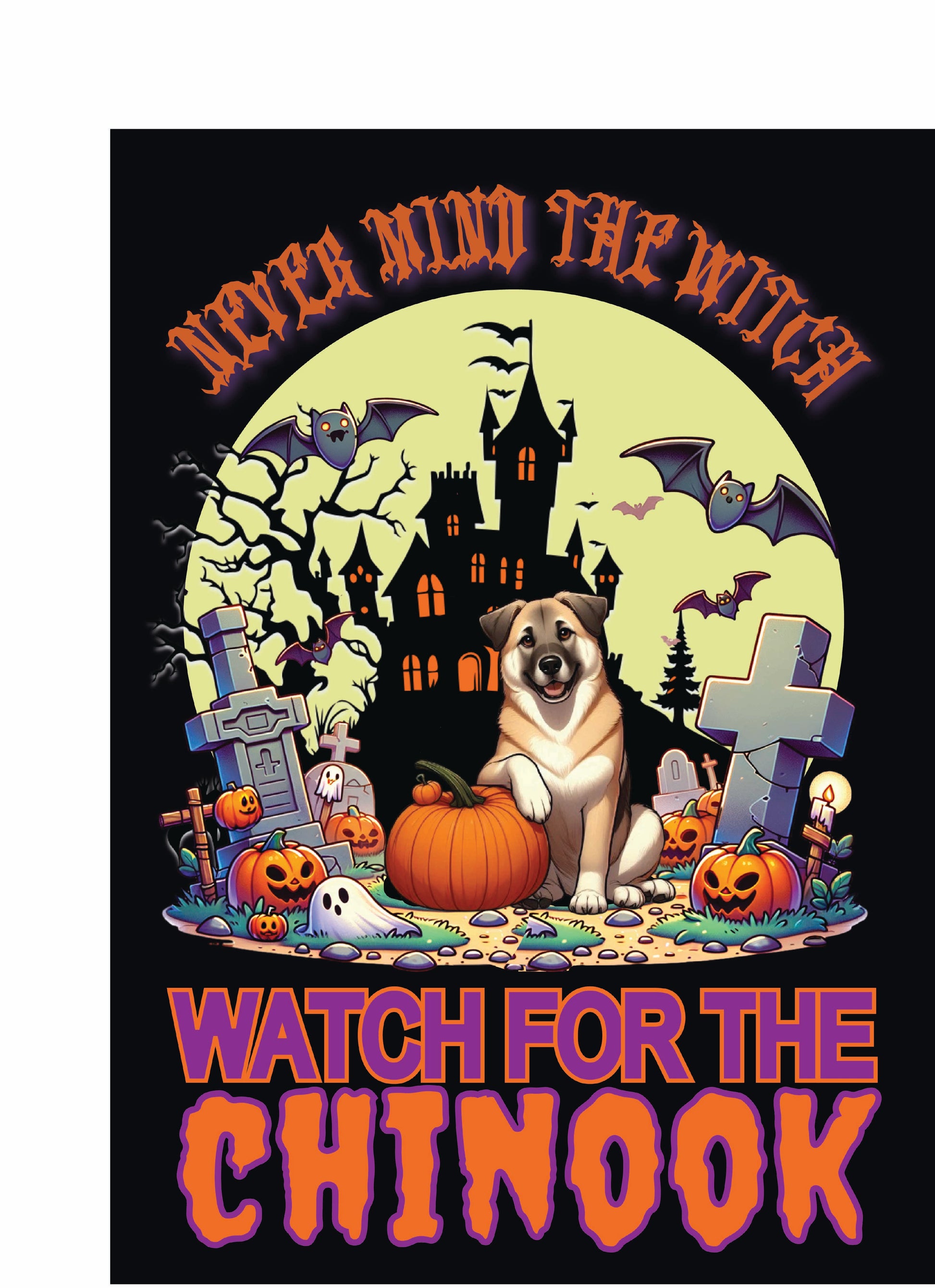 Halloween garden flag featuring a dog with pumpkins and a spooky background, promoting the Garden Flag Working Group.
