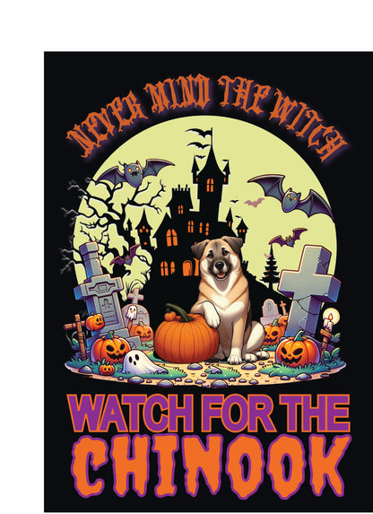 Halloween garden flag featuring a dog with pumpkins and a spooky background, promoting the Garden Flag Working Group.