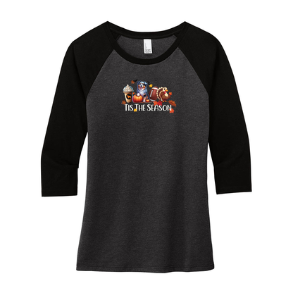 Blue Merle Australian Shepherd Tis The Season Fall 3/4-Sleeve Raglan