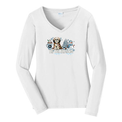 Lowchen Tis The Season Winter Port & Company® Ladies Long Sleeve Fan Favorite™ V-Neck Tee LPC450VLS