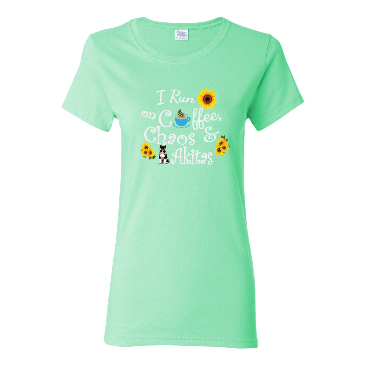 Chaos Akita Sunflower White Ladies SS T-Shirt