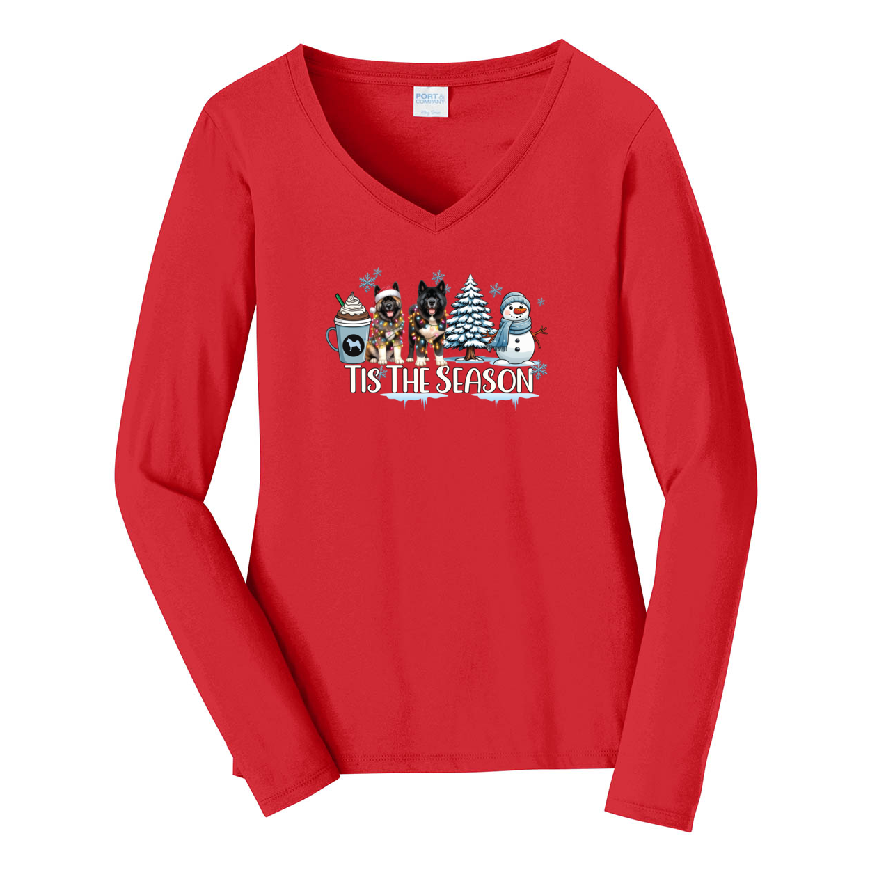 Akita Tis The Season Winter Port & Company® Ladies Long Sleeve Fan Favorite™ V-Neck Tee LPC450VLS