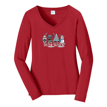 Skye Terrier Tis The Season Winter Port & Company® Ladies Long Sleeve Fan Favorite™ V-Neck Tee LPC450VLS