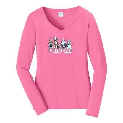 Dalmatian Tis The Season Winter Port & Company® Ladies Long Sleeve Fan Favorite™ V-Neck Tee LPC450VLS