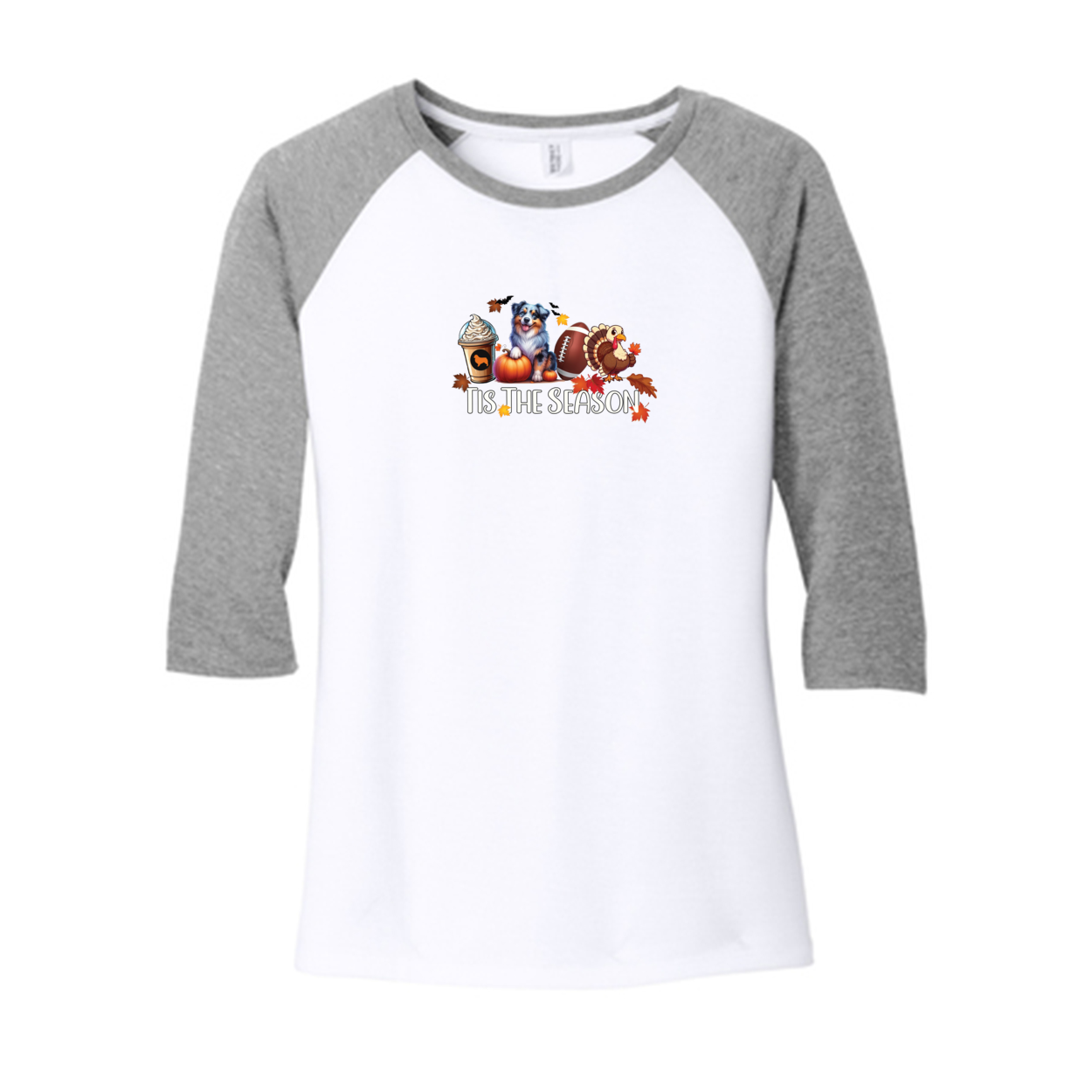 Blue Merle Australian Shepherd Tis The Season Fall 3/4-Sleeve Raglan