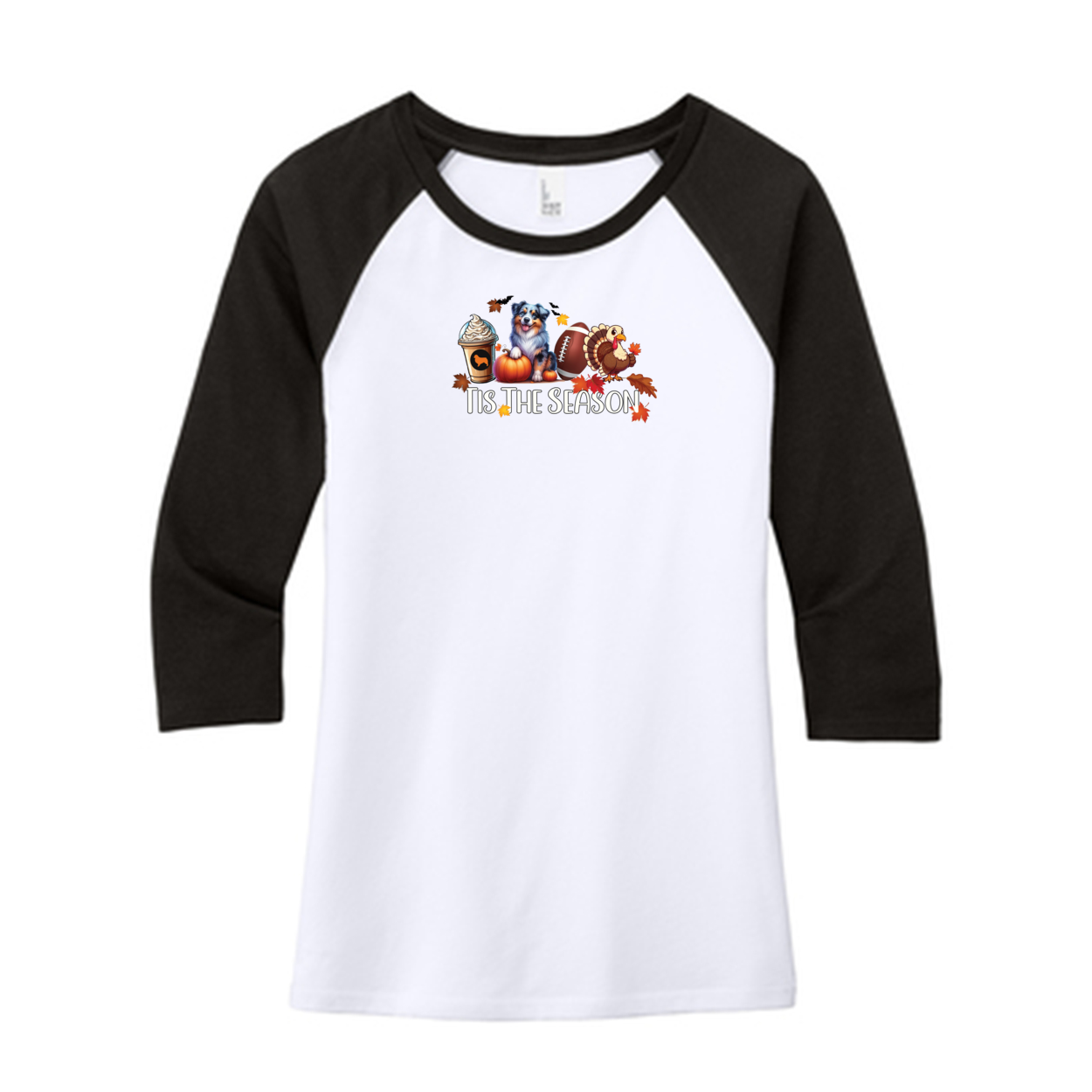 Blue Merle Australian Shepherd Tis The Season Fall 3/4-Sleeve Raglan