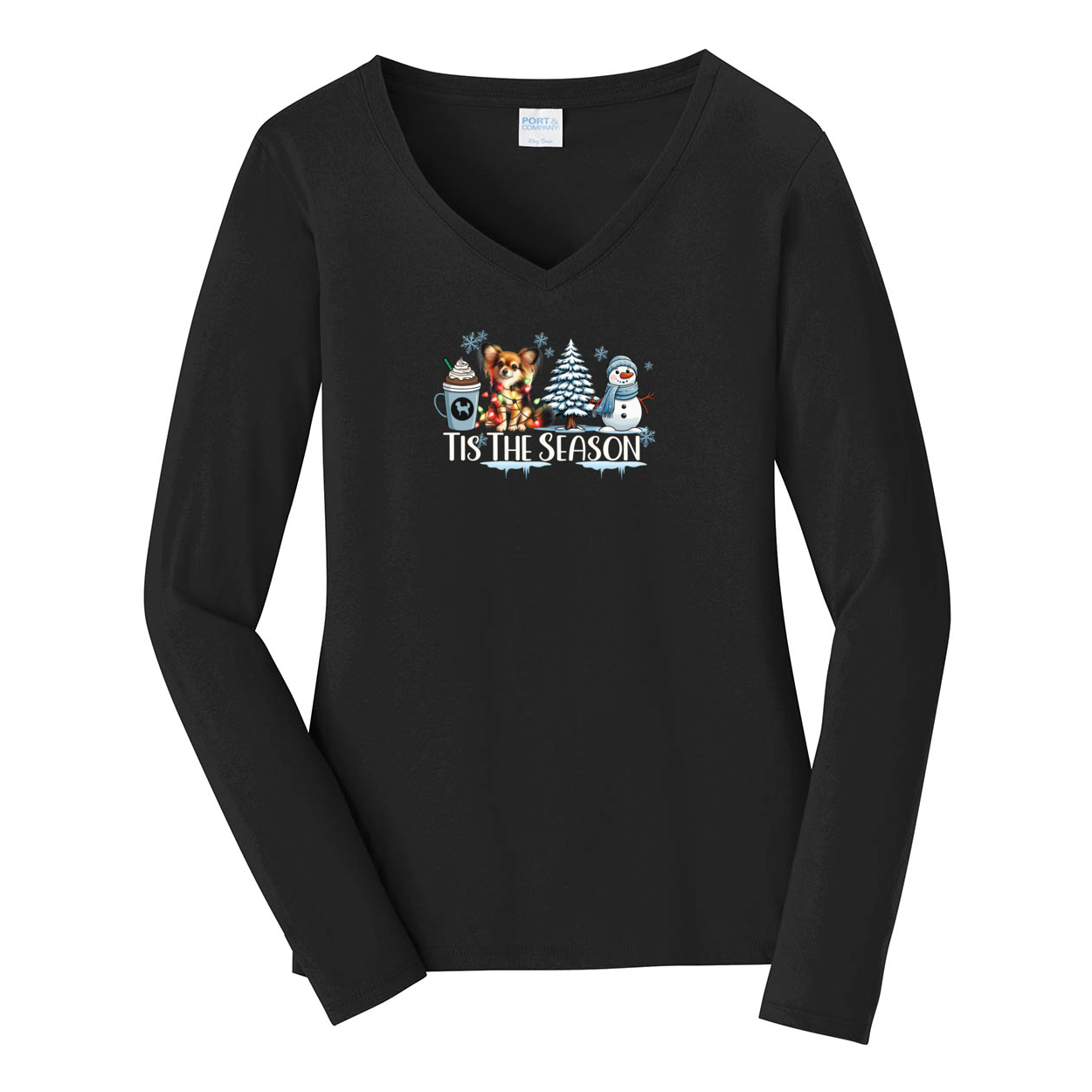 Russian Toy Tis The Season Winter Ladies Long Sleeve V-Neck Tee