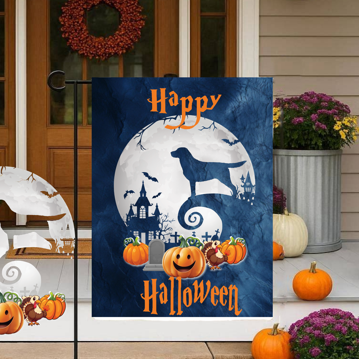 Sporting Group Dog Breed Halloween Garden Flag Gift Idea for Sporting Group Dog Lover Personalized Outdoor Yard Banner