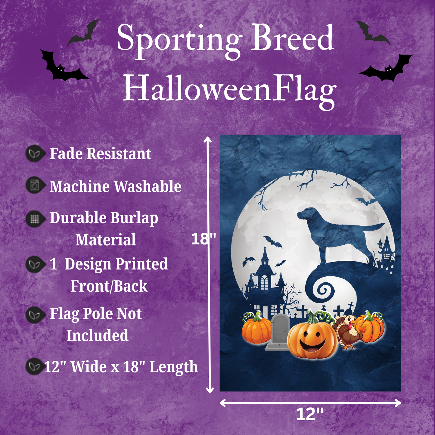 Sporting Group Dog Breed Halloween Garden Flag Gift Idea for Sporting Group Dog Lover Personalized Outdoor Yard Banner