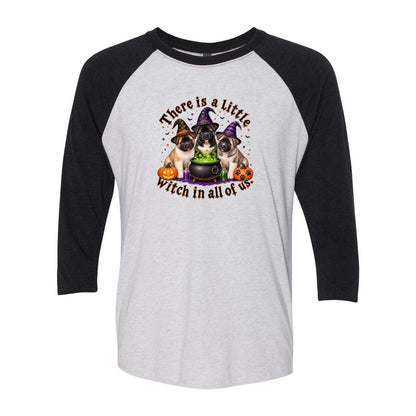 Little Witch in All of US Unisex Tri-Blend Three-Quarter Sleeve Baseball Raglan Tee