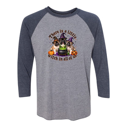Little Witch in All of US Unisex Tri-Blend Three-Quarter Sleeve Baseball Raglan Tee