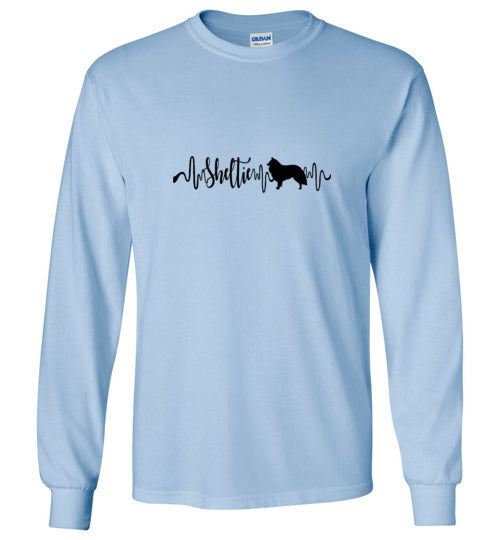 Sheltie Heartbeat Gildan Unisex Long Sleeve T-Shirt Black - WagALotBowWow