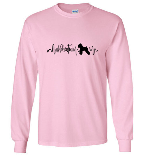 Wheaten Heartbeat Gildan Unisex Long Sleeve T-Shirt Black - WagALotBowWow