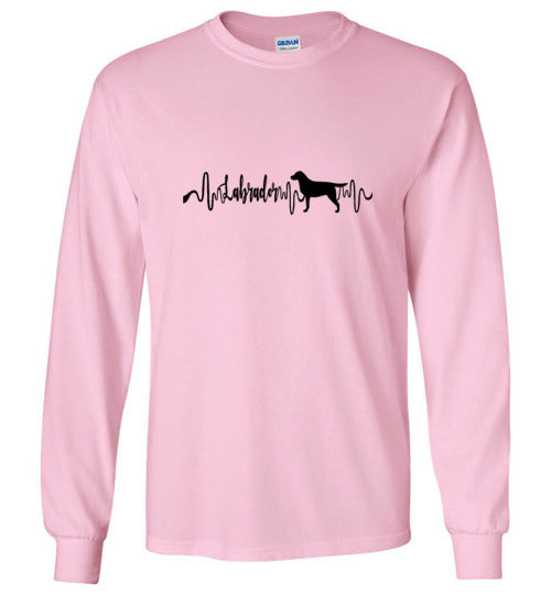 Labrador Heartbeat Gildan Unisex Long Sleeve T-Shirt Black - WagALotBowWow