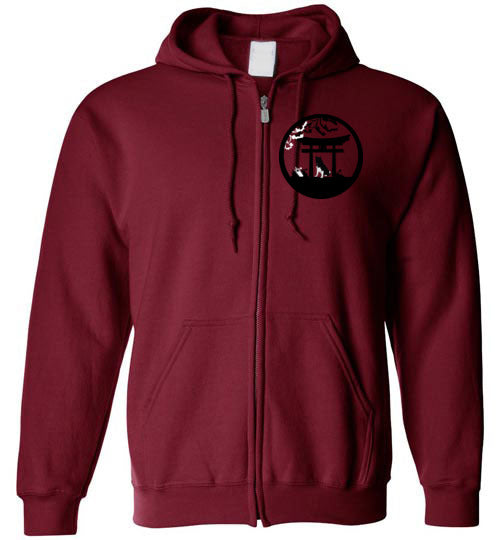 Akita Gate Front Tree Back Gildan Zip Hoodie