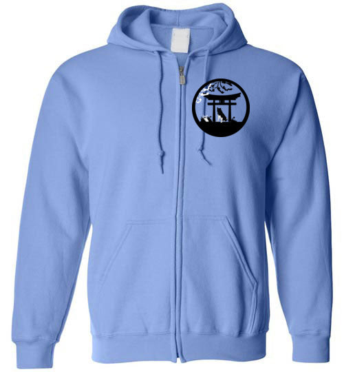 Akita Gate Front Tree Back Gildan Zip Hoodie