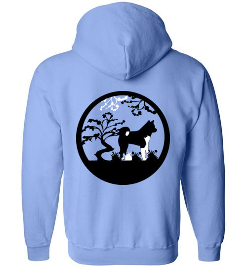 Akita Gate Front Tree Back Gildan Zip Hoodie