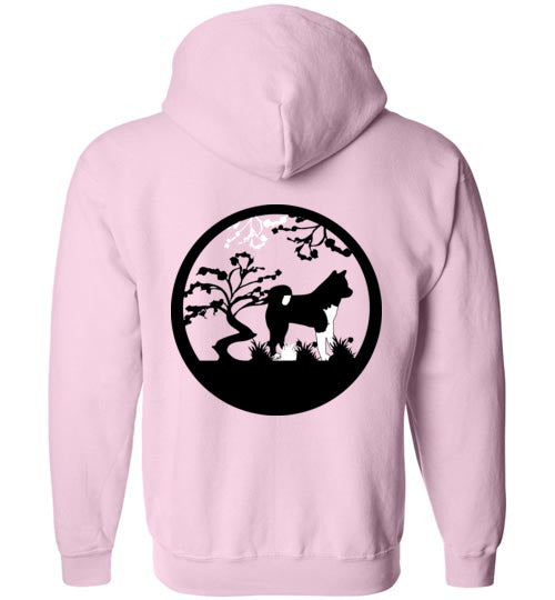 Akita Gate Front Tree Back Gildan Zip Hoodie