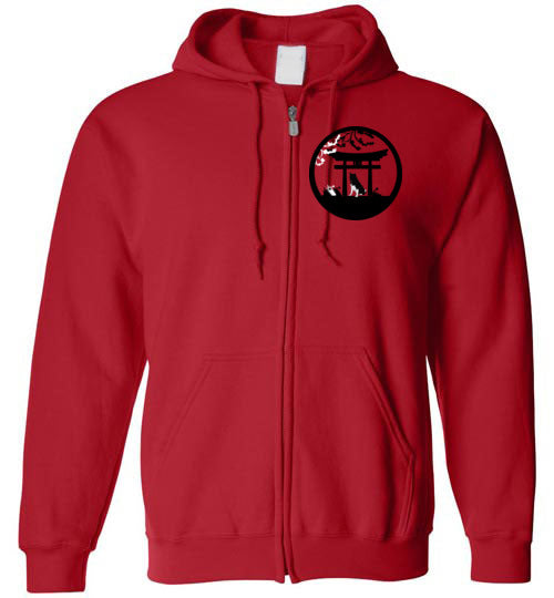 Akita Gate Front Tree Back Gildan Zip Hoodie